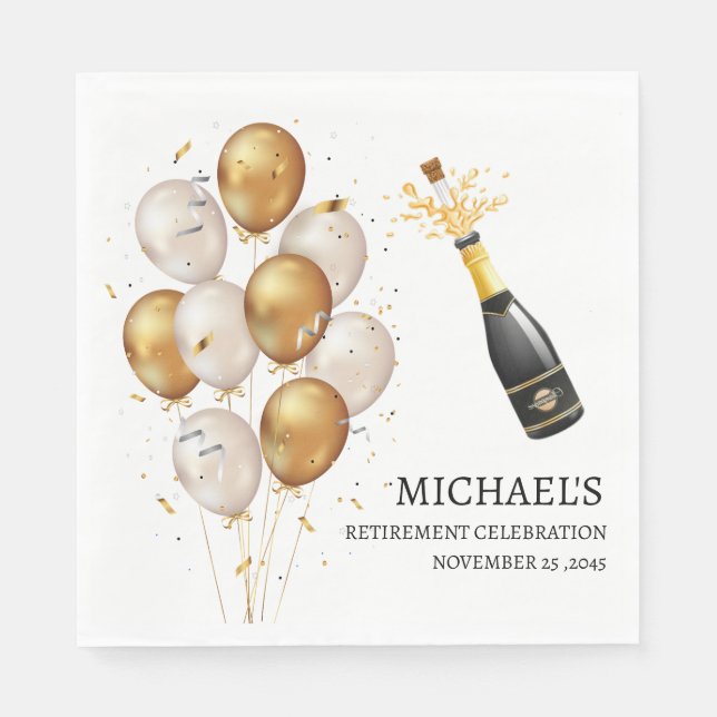 Golden Balloons Retirement Party Napkin (Front)