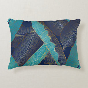 Golden Banana Leaf: Luxury Pattern. Decorative Cushion