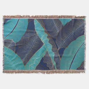 Golden Banana Leaf: Luxury Pattern. Throw Blanket