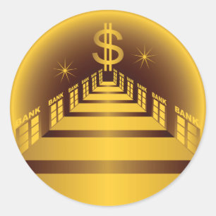 Golden Bank Corridor Glowing Dollar Finance  Classic Round Sticker