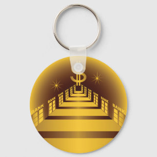 Golden Bank Corridor Glowing Dollar Finance  Key Ring