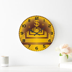 Golden Bank Corridor Glowing Dollar Finance  Large Clock
