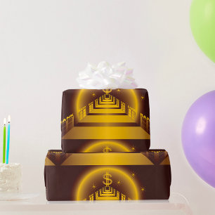 Golden Bank Corridor Glowing Dollar Finance  Wrapping Paper