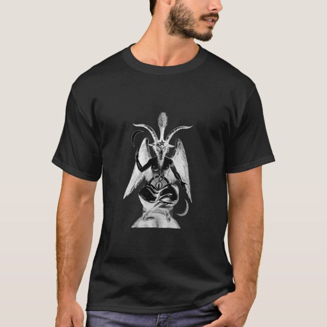 Golden Baphomet Goat with Satanic symbols T-Shirt (Front)