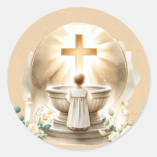 Golden Baptismal Baby Boy Christening Baptism Classic Round Sticker