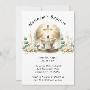 Golden Baptismal Baby Boy Christening Baptism Invitation