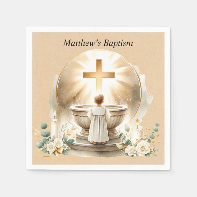 Golden Baptismal Baby Boy Christening Baptism Napkin (Front)