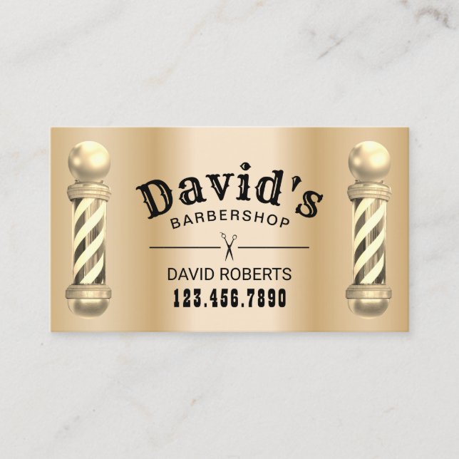 Golden Barber Barbershop Hair Stylist Appointment Card (Front)