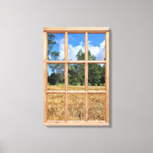 Golden Barley Field 3D Effect Window View Picture Canvas Print