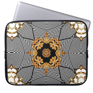 Golden baroque and chains ornament pattern laptop sleeve