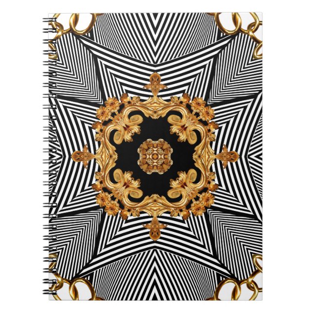 Golden baroque and chains ornament pattern notebook (Front)