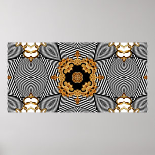 Golden baroque and chains ornament pattern poster