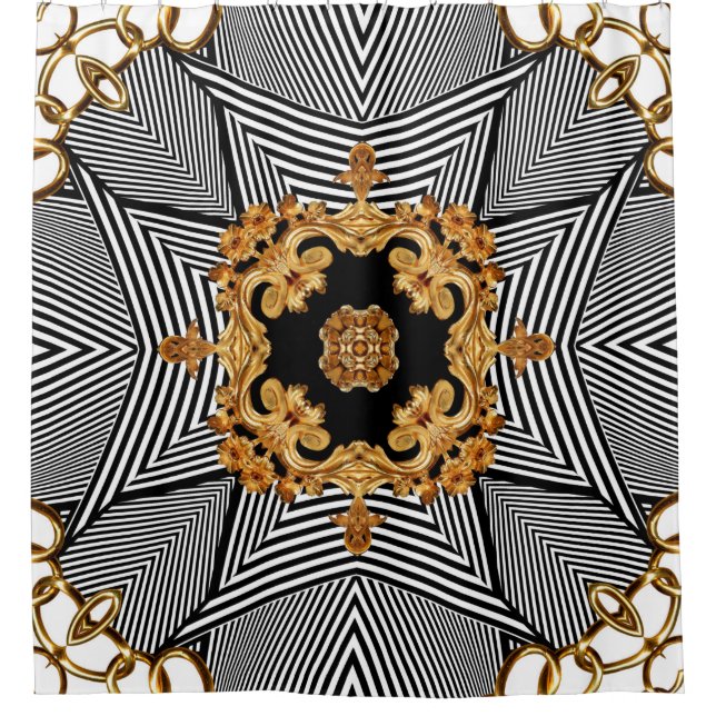 Golden baroque and chains ornament pattern shower curtain (Front)