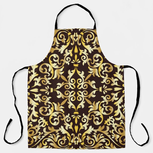 Golden Baroque Black Seamless Pattern Apron (Front)