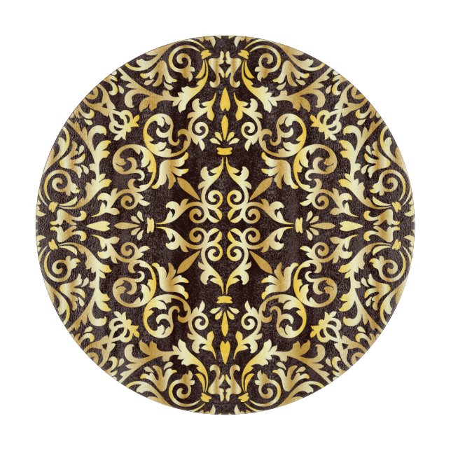 Golden Baroque Black Seamless Pattern Cutting Board (Front)