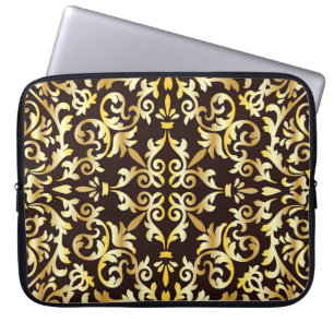 Golden Baroque Black Seamless Pattern Laptop Sleeve