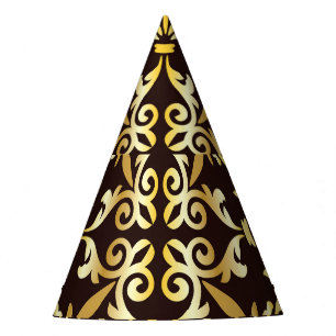 Golden Baroque Black Seamless Pattern Party Hat