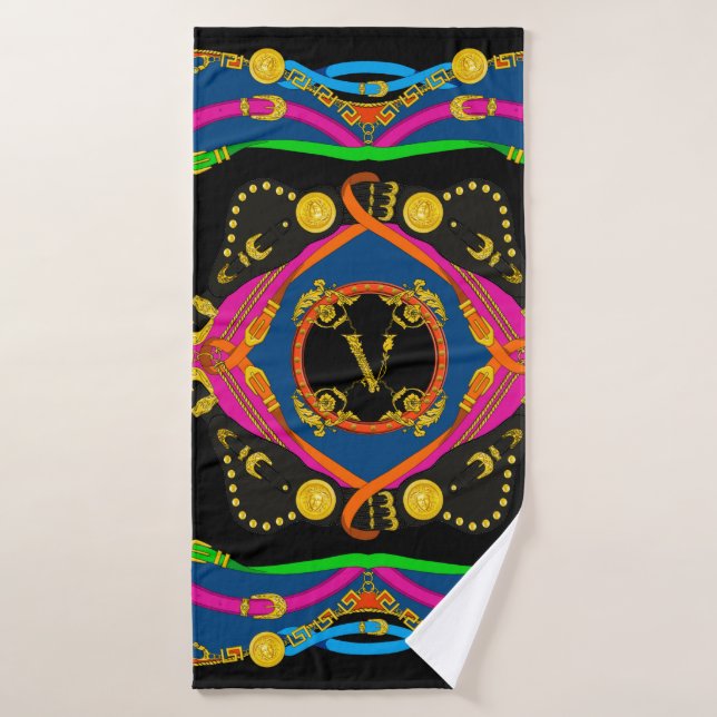 golden baroque, chain and belt pattern bath towel (Bath Towel)