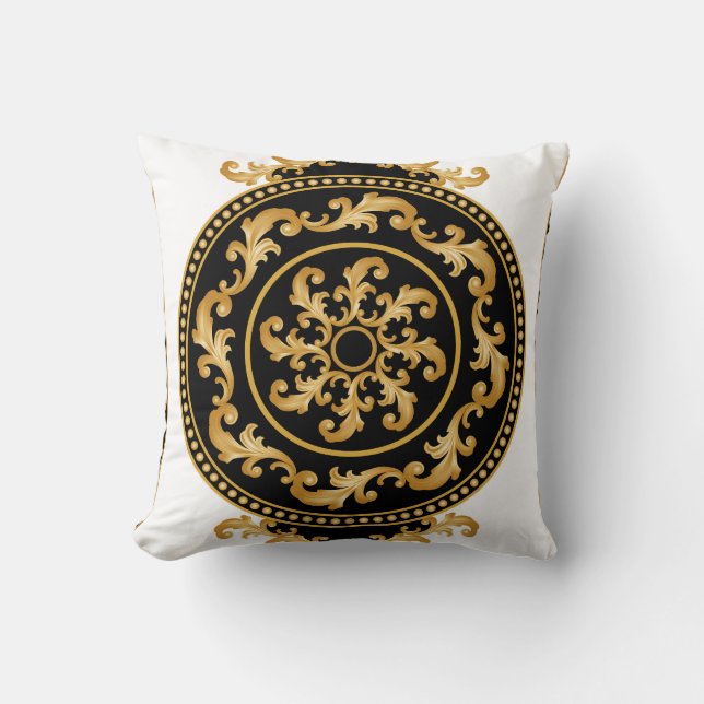 Golden baroque, chains, black decor cushion (Front)