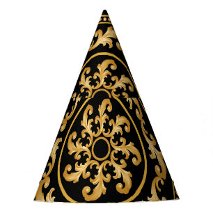 Golden baroque, chains, black decor party hat