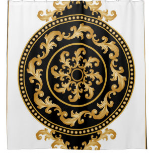 Golden baroque, chains, black decor shower curtain