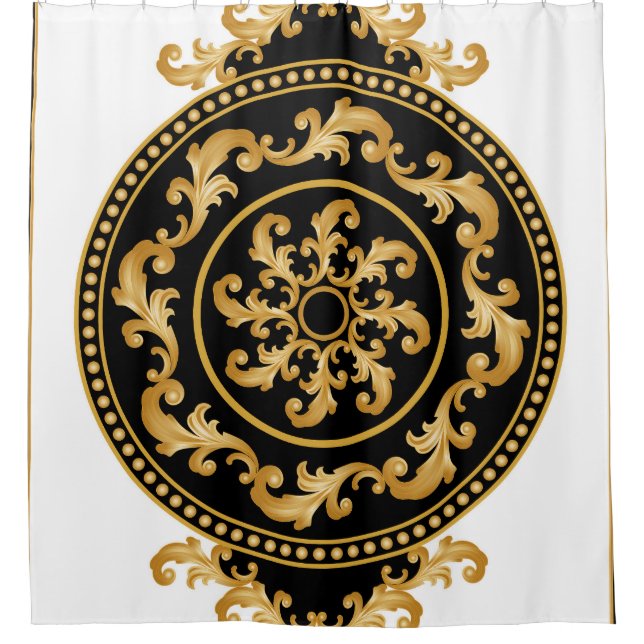 Golden baroque, chains, black decor shower curtain (Front)