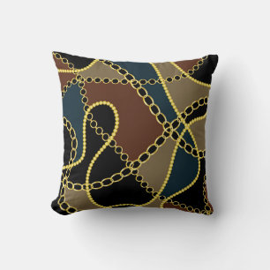 Golden baroque chains, black illustration. cushion