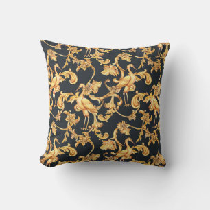 Golden baroque cranes: rococo ornament. cushion