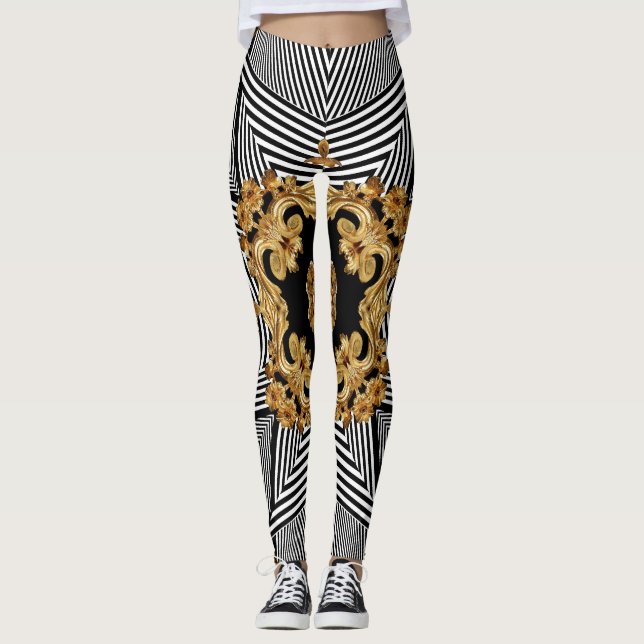 Golden Baroque: Elegant Chains Ornament Leggings (Front)