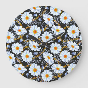 Golden Baroque: Floral Chain Texture Large Clock