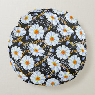 Golden Baroque: Floral Chain Texture Round Cushion