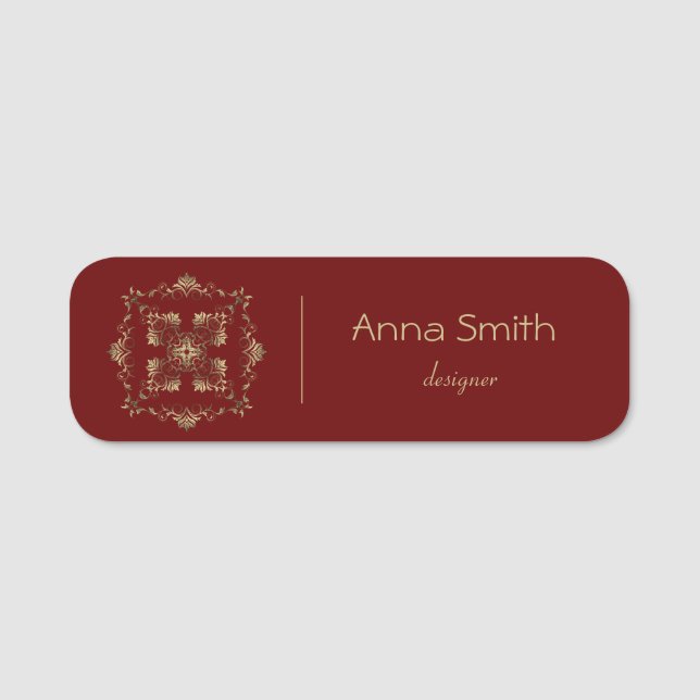 Golden Baroque Floral Design Name Tag (Front)