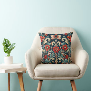 Golden Baroque Floral Fantasy with Butterflies Cushion