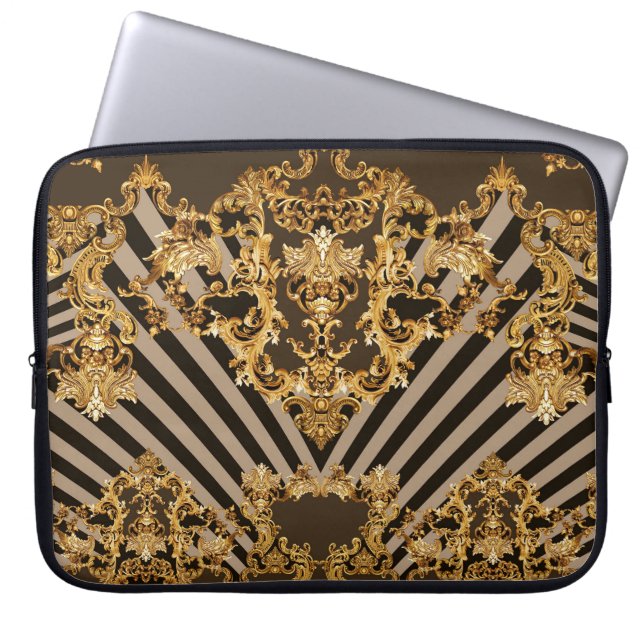 Golden baroque: geometric pattern design laptop sleeve (Front)