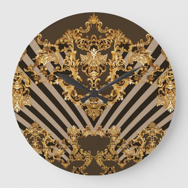 Golden baroque: geometric pattern design large clock (Front)