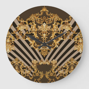 Golden baroque: geometric pattern design large clock