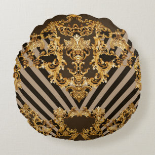 Golden baroque: geometric pattern design round cushion