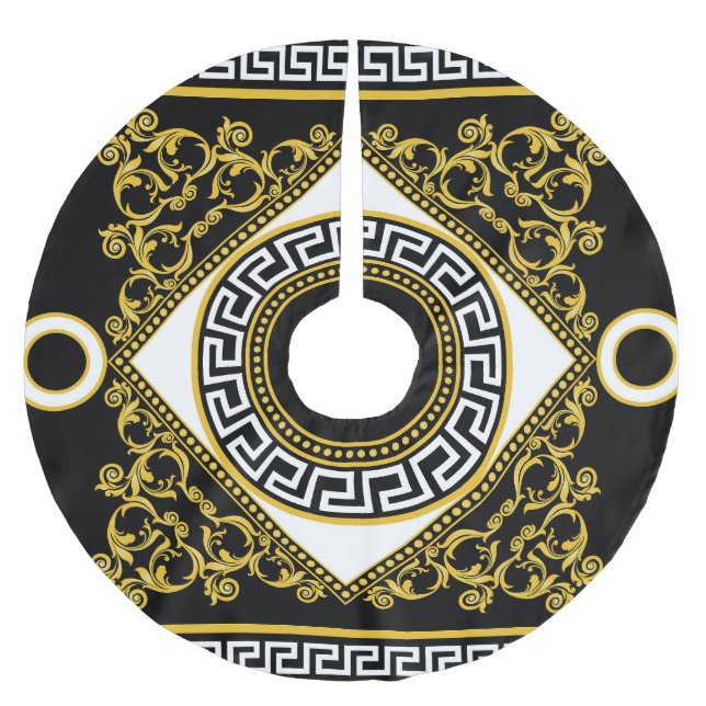 Golden Baroque: Greek Black Border Brushed Polyester Tree Skirt (Front)