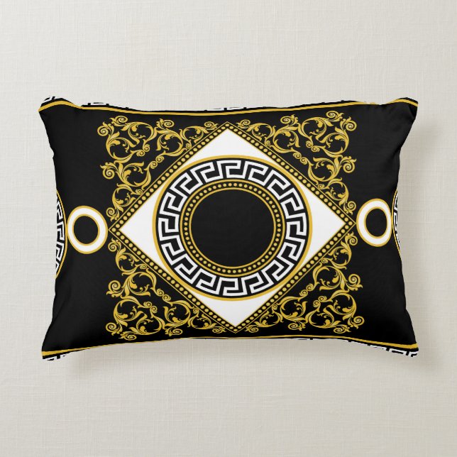 Golden Baroque: Greek Black Border Decorative Cushion (Front)
