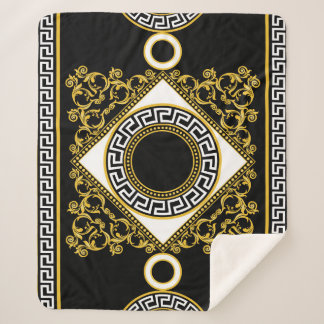 Golden Baroque: Greek Black Border Sherpa Blanket