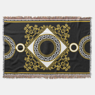 Golden Baroque: Greek Black Border Throw Blanket