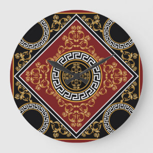 Golden Baroque: Greek Motif Illustration. Large Clock