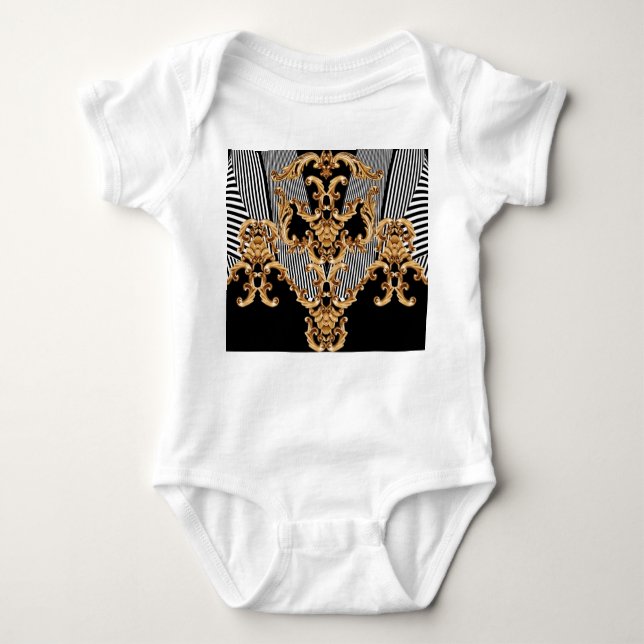 Golden baroque, intricate ornament design. baby bodysuit (Front)