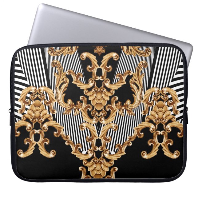 Golden baroque, intricate ornament design. laptop sleeve (Front)