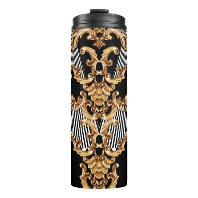 Golden baroque, intricate ornament design. thermal tumbler (Front)