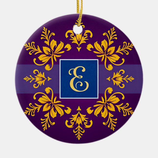 Golden Baroque Letter E Monogram Ornament ✨ (Front)