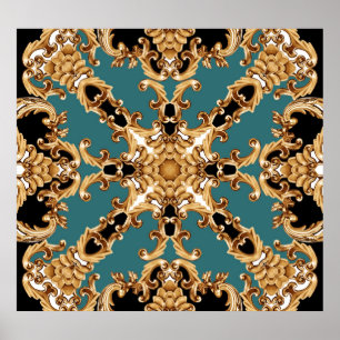 Golden baroque, luxurious ornament design. poster