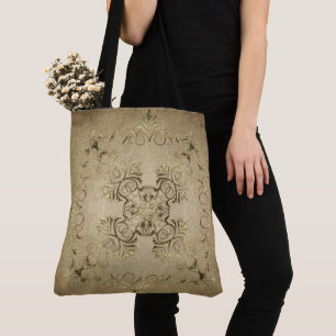 Golden baroque on grunge background. tote bag