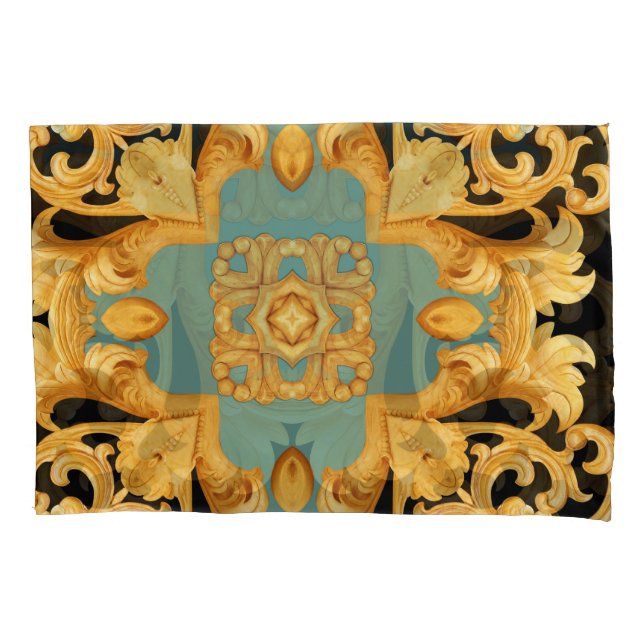 Golden Baroque Ornament 3D Elements Pillowcase (Front)