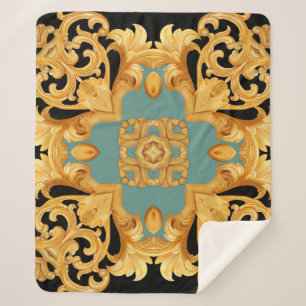 Golden Baroque Ornament 3D Elements Sherpa Blanket